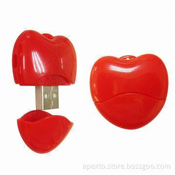 USB Flash Drive with Heart Shape, Supports Hot Plug-and-play Function